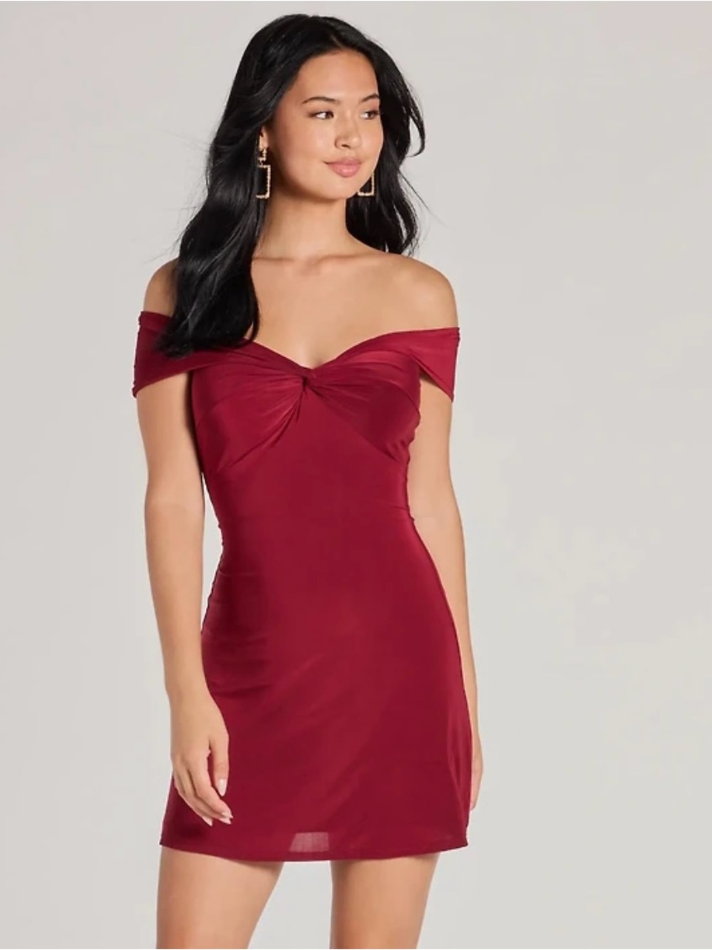Princess Polly One-Shoulder Twist Front Dress in Wine Red